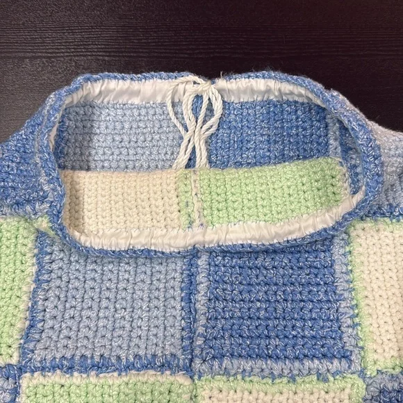 Handmade Knit Crochet Blue Green and White Skirt - Picture 8 of 10